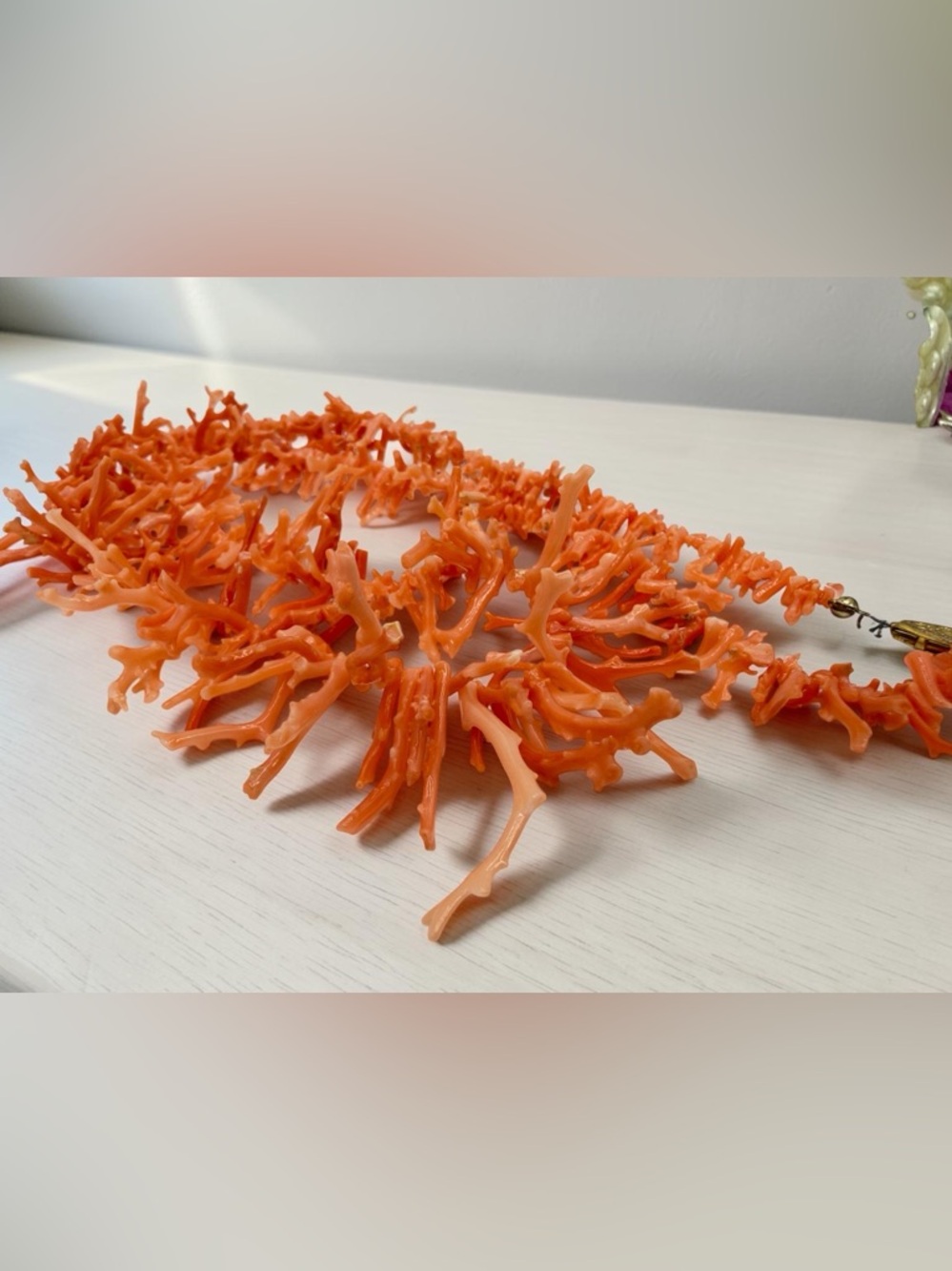 Vintage Angel Skin Branch Coral Necklace 22” Salmon Gold Hidden Clasp Boho Lux - Picture 16 of 17